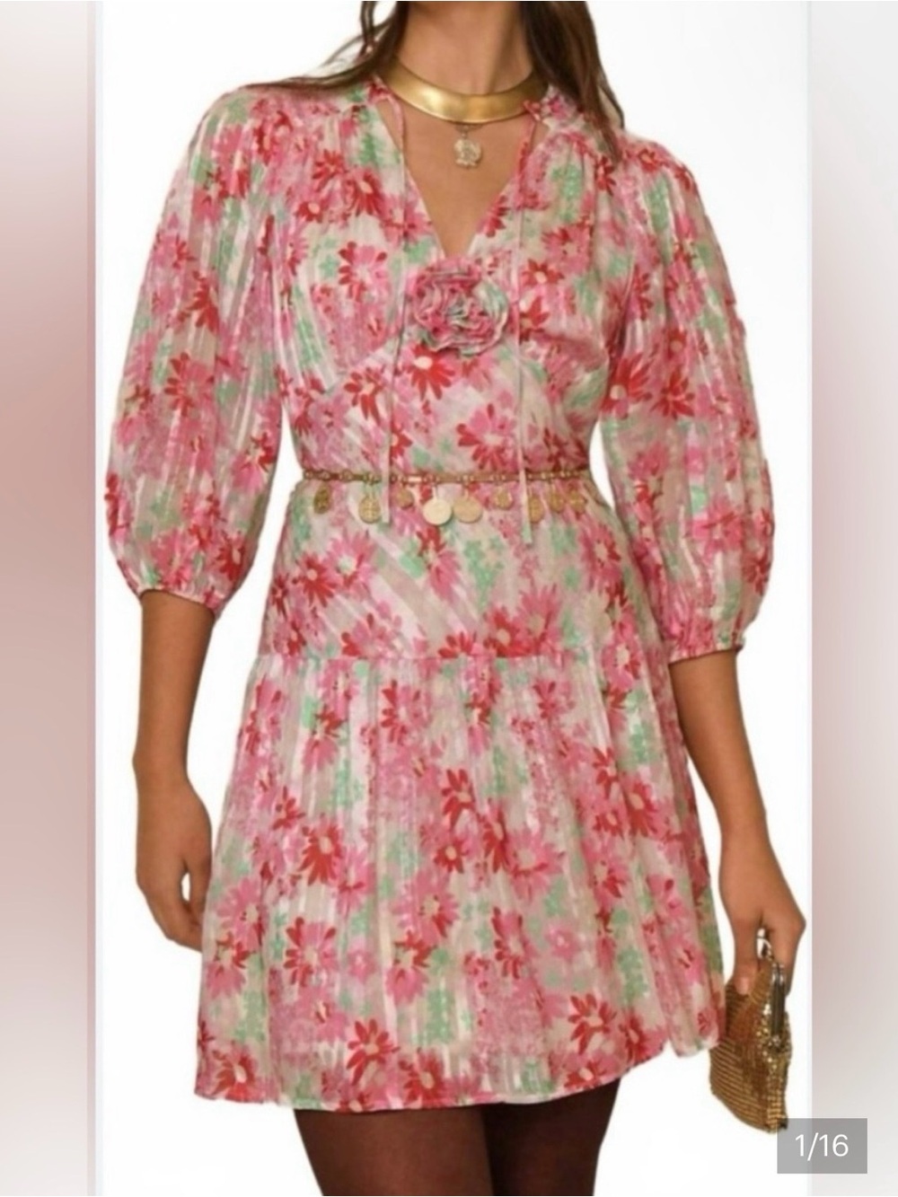 RIXO Dress NWT Pink Floral Mini Silk Blend XL/ 12 Luxury